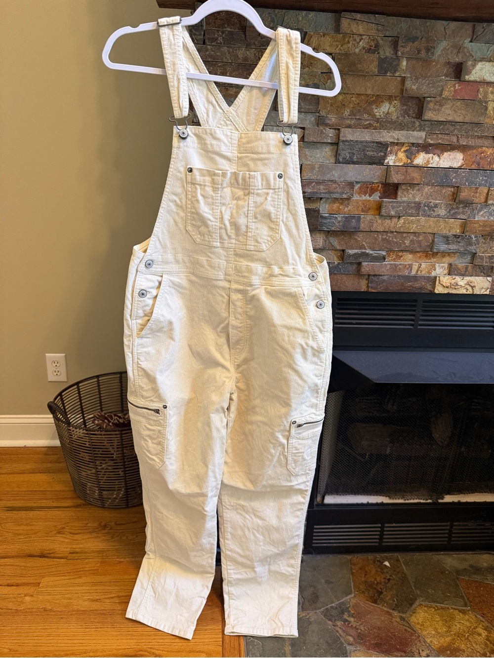 American Eagle Outfitters Winter White, Corduroy, Utility Overalls - Medium